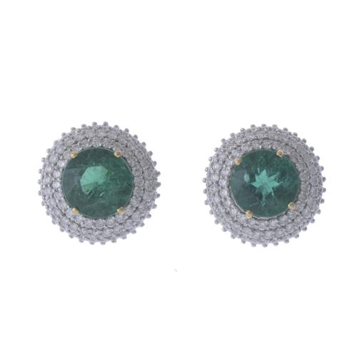 EMERALDS AND DIAMONDS ROSETTE EARRINGS