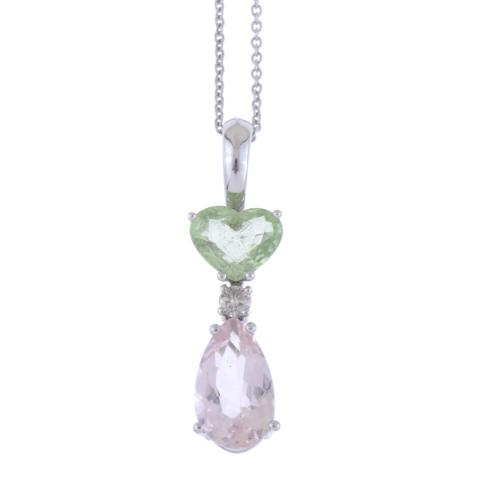 PENDANT WITH MORGANITE, TSAVORITE GARNET AND DIAMOND.