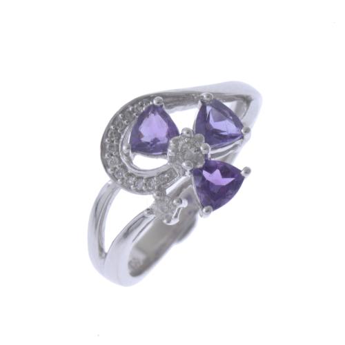 OPENWORK RING IN WHITE GOLD WITH AMETHYSTS AND DIAMONDS