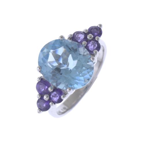 SOLITAIRE WITH TOPAZ AND AMETHYSTS