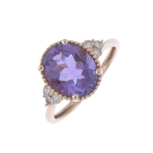RING IN ROSE GOLD, CENTRAL AMETHYST AND DIAMONDS