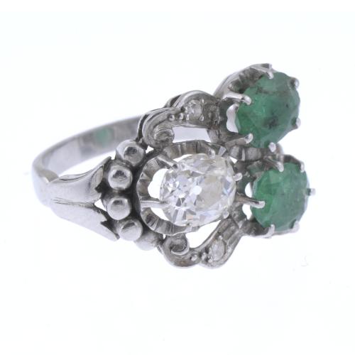DIAMONDS AND EMERALDS SHUTTLE RING