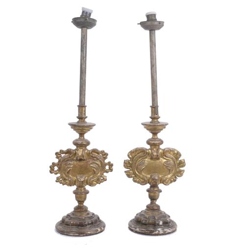 PAIR OF ALTAR CIBORIA TRANSFORMED INTO LAMPS, EARLY 20TH CENTURY.