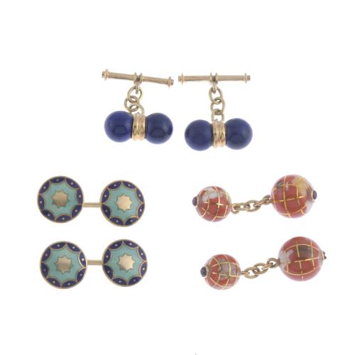 SET OF THREE PAIRS OF CUFFLINKS.