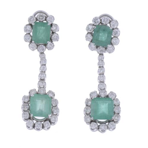 EARRINGS WITH EMERALDS SURROUNDED BY DIAMONDS