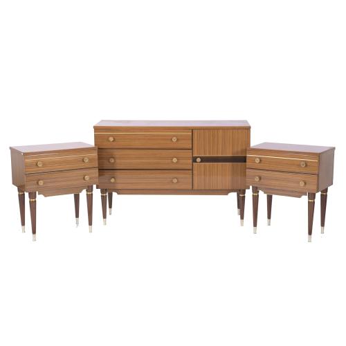SET OF SIDEBOARD AND TWO SMALL TABLES, CIRCA 1960.