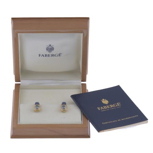 FABERGÉ EARRINGS WITH ENAMEL, AQUAMARINE BIRD&#39;S EYE AND DIA
