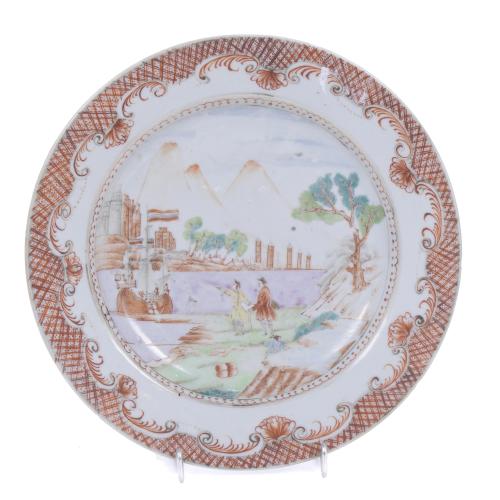 ROSE FAMILY DISH FOR DUTCH EXPORT, CIRCA 1750. 