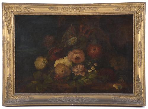 18TH-19TH CENTURIES, SPANISH SCHOOL. "FLOWERS STILL LIFE".