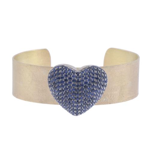 RIGID BRACELET IN GOLD WITH SAPPHIRES HEART