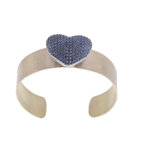 RIGID BRACELET IN GOLD WITH SAPPHIRES HEART