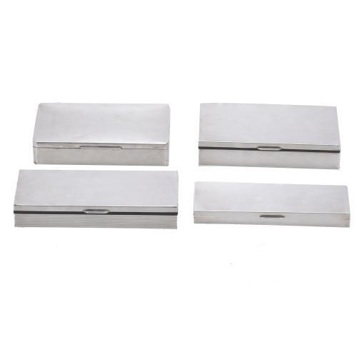 SET OF FOUR SILVER SNUFF BOXES. 