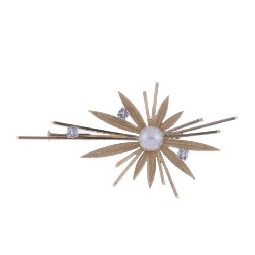 1960'S BROOCH WITH DIAMONDS AND PEARLS