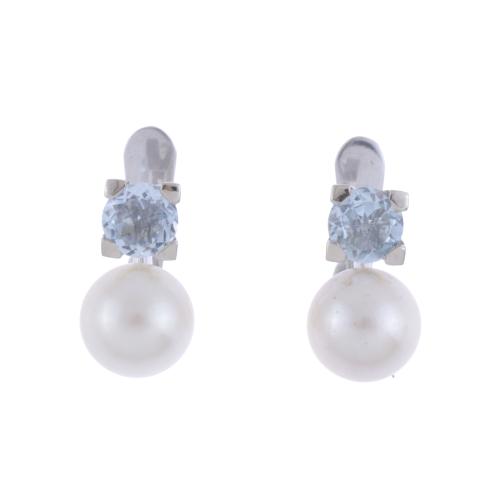 YOU AND ME EARRINGS WITH PEARL AND AQUAMARINES