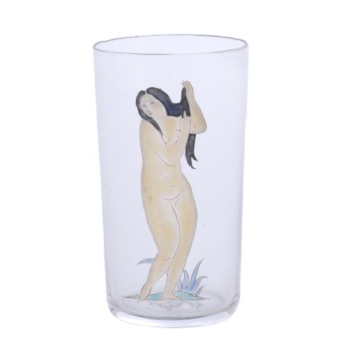 XAVIER NOGUÉS (1873-1940) AND RICARD CRESPO (1981 - 1949). GLASS WITH A FEMALE NUDE, CIRCA 1920.