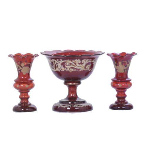 PAIR OF GOBLETS AND CENTREPIECE IN BOHEMIA CRYSTAL, 20TH CENTURY.