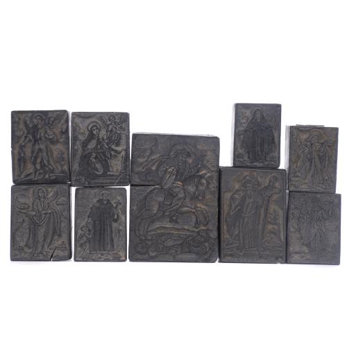 SET OF NINE WOODCUT PLATES, 17TH TO 19TH CENTURY.
