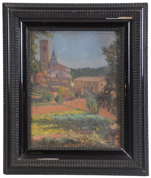 JOAN GIL I GIL (1900-1984). "LANDSCAPE WITH A BELL TOWER".