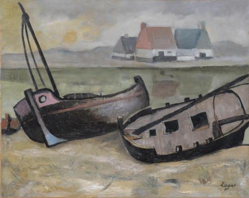 CELSO LAGAR (1891-1966).  "STRANDED BOATS".