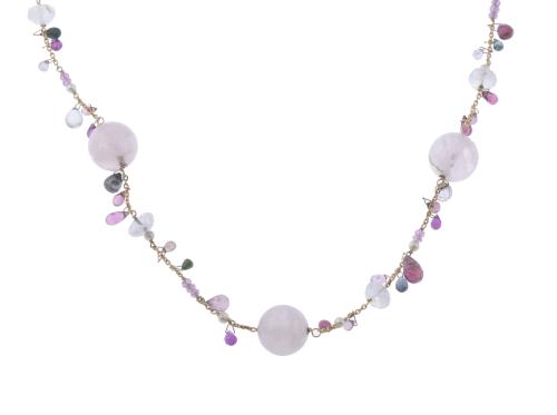 NECKLACE WITH COLOURED GEMSTONES AND LINKS CHAIN.