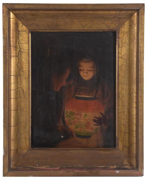 LLUÍS GRANER I ARRUFÍ (1863-1929). "GIRLS WITH A LANTERN". 