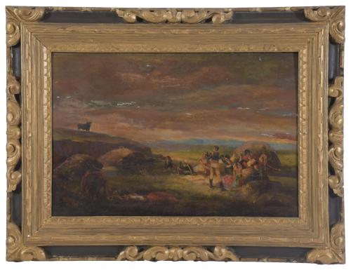 19TH CENTURY SPANISH SCHOOL. "LANDSCAPE WITH CHARACTERS AND