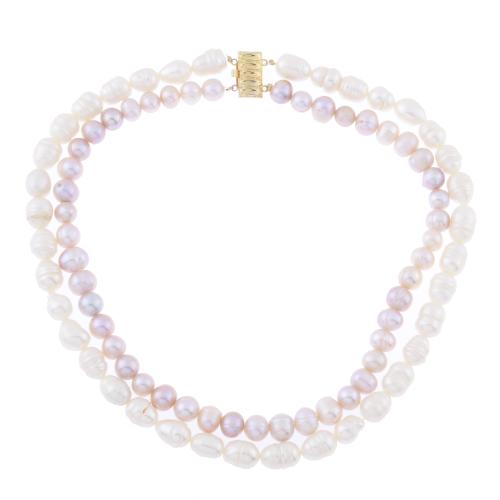 COLOURED CULTURED PEARLS NECKLACE.