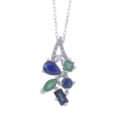 PENDANT WITH SAPPHIRES, EMERALDS AND DIAMONDS