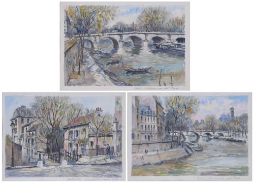 PIERRE EUGENE CAMBIER (1914-2001). SET OF THREE WATERCOLOURS DEPICTING PARIS.
