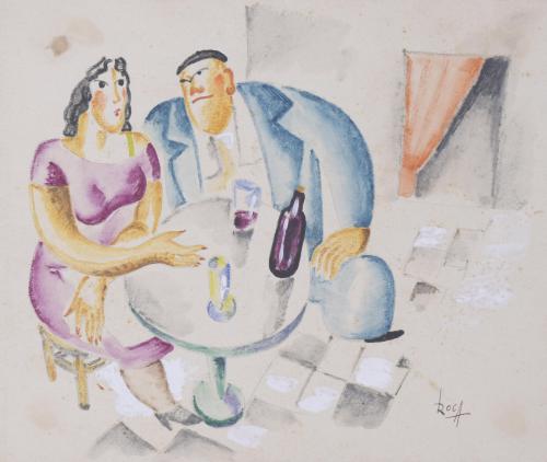 ANTONI ROCA MARISTANY (1895-1977). "CHARACTERS IN FRONT OF A BAR TABLE".