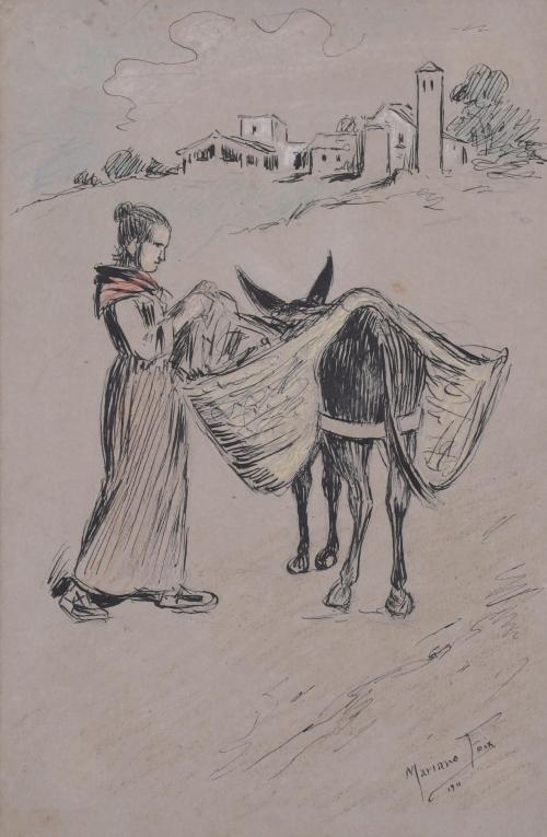 MARIANO FOIX (1860-1914). "GIRL AND DONKEY", 1911.