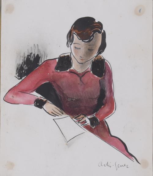 AVEL·LI ARTIS-GENER (1912-2000). Pair of drawings "GIRL IN RED DRESS".