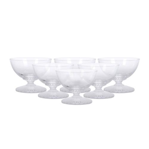MANUFACTURA LALIQUE.   JUEGO DE SEIS CUENCOS DE POSTRE MODELO "ELVIRE".