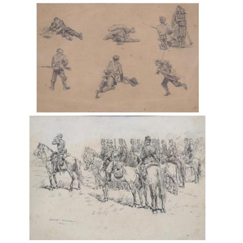 EDOUARD DETAILLE (1848-1912). Pair of military-themed drawings.