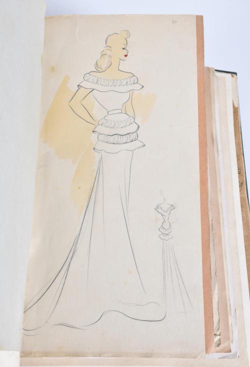 Publication with fashion sketches, circa 1948.