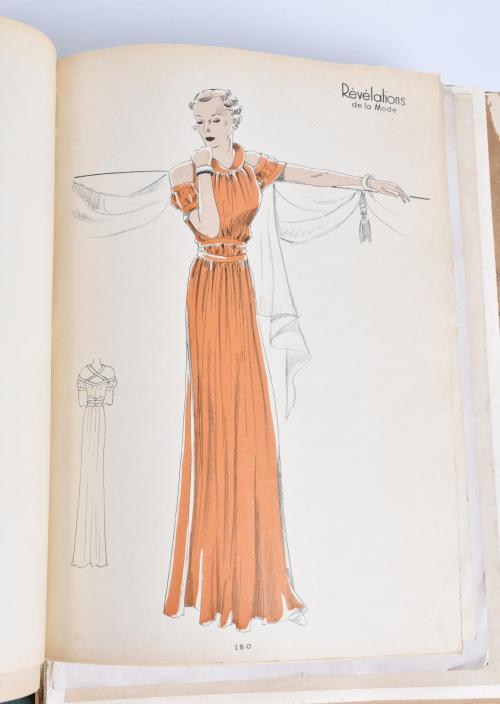 Publication with fashion sketches, circa 1948.