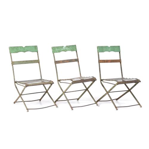 Set of three folding children's chairs, mid 20th century.