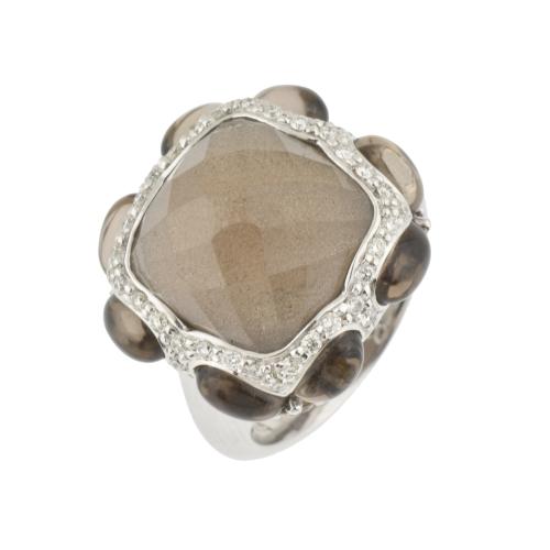 Ring with smoky topaz and diamonds.
