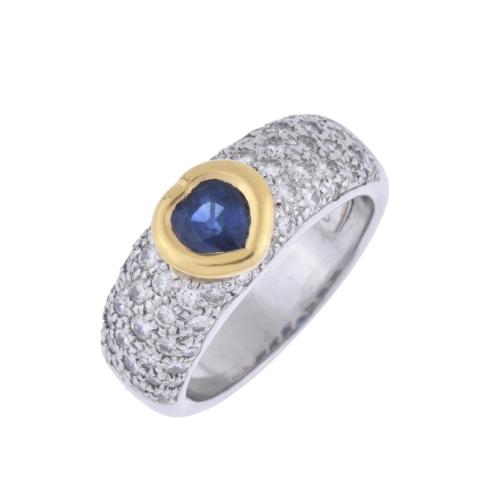 Heart-shaped sapphire and diamonds ring.