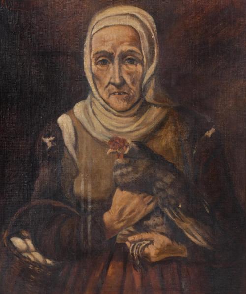 20TH CENTURY SPANISH SCHOOL. ‘Old woman with a rooster’.