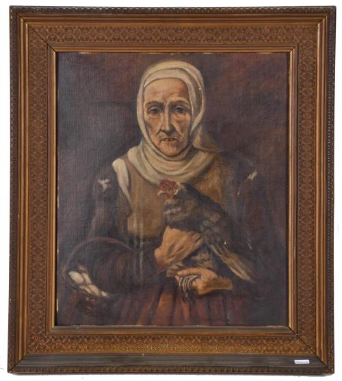 20TH CENTURY SPANISH SCHOOL. ‘Old woman with a rooster’.