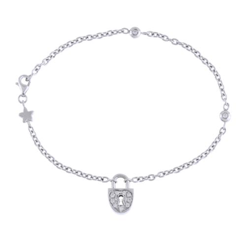 Links bracelet with padlock and diamonds.