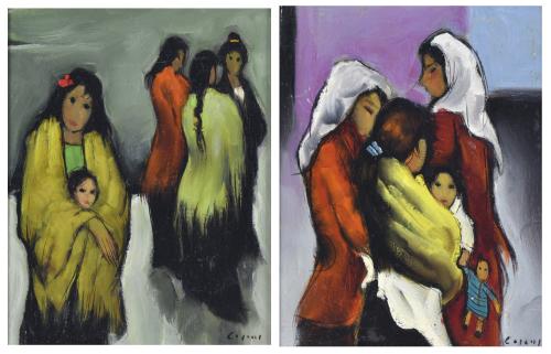JESUS CASAUS MECHO (1926-2002). Pareja de obras sobre "Mujeres y niños".