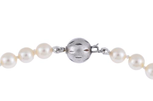 Single strand pearls necklace.