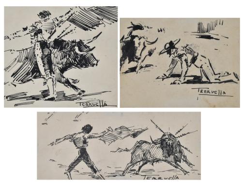 JOAQUIM TERRUELLA MATILLA (1891-1957). Set of 3 drawing on bullfighting.