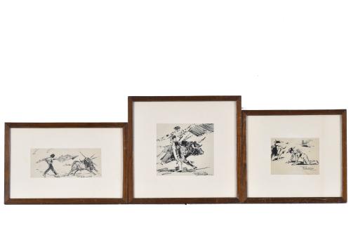 JOAQUIM TERRUELLA MATILLA (1891-1957). Set of 3 drawing on 
