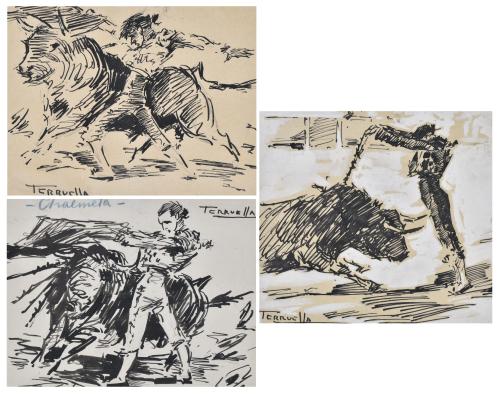 JOAQUIM TERRUELLA MATILLA (1891-1957). Set of 3 drawings on bullfighting.