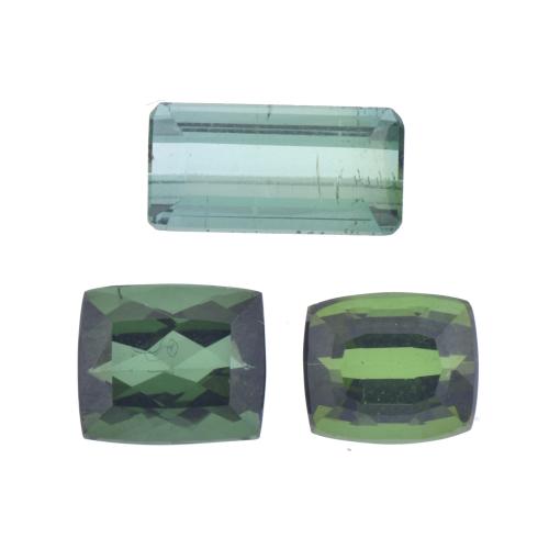 Lot of three unmounted green tourmalines.