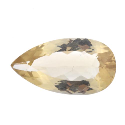 Pair of unmounted pear cut citrines of 24.6 ct and 23.9 ct.