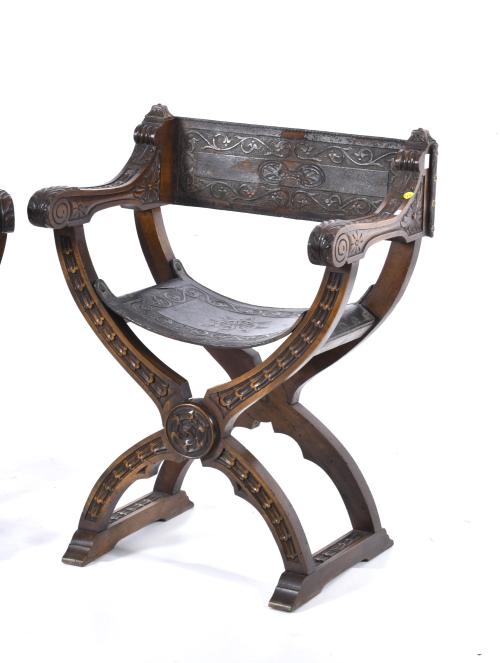 Pair of mule or hip chairs, 19th century.